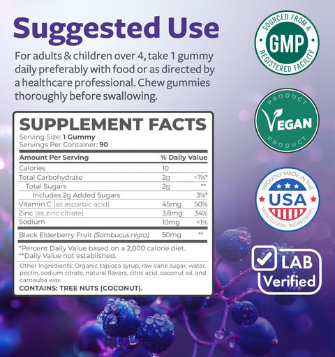 Elderberry Immune Support Gummies For Kids, Raspberry