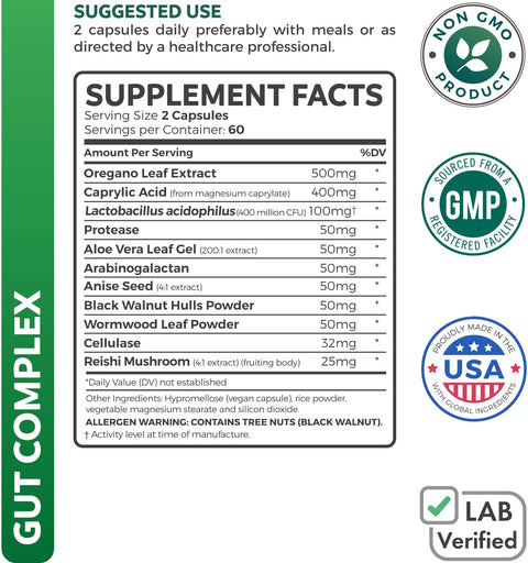 Gut Complex with Caprylic Acid, Oregano Leaf, Probiotics Capsules