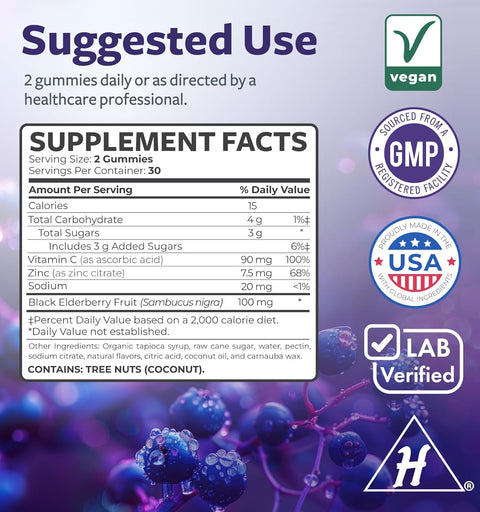 Elderberry Gummies for Adults Immune Support Supplement
